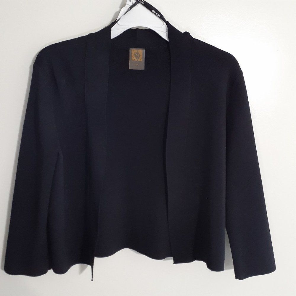 Anne Klein Black Bolero Shrug Open Front Cardigan 3/4 Sleeve Medium EUC